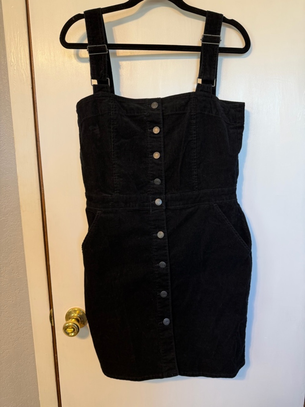 GAP Black Corduroy Button-Front Pinafore Mini Dress